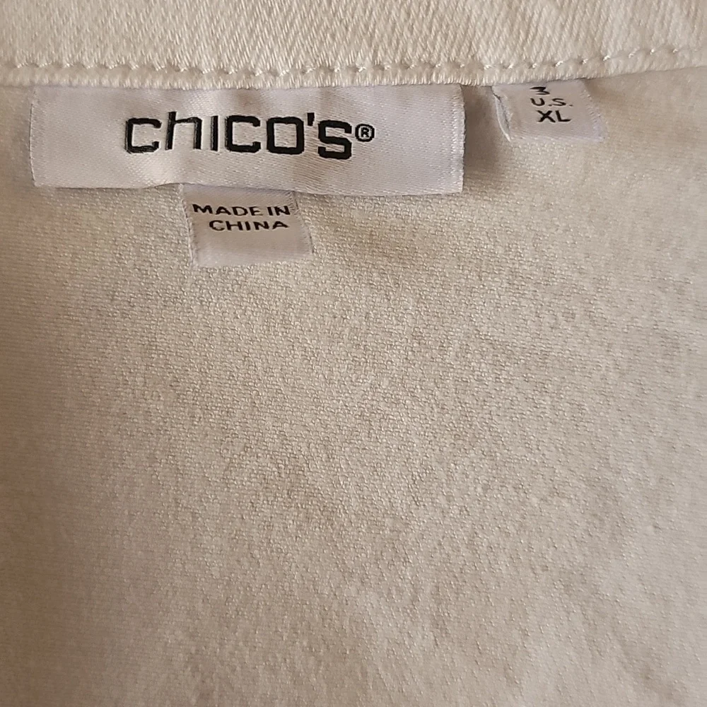 Chicos 3 Peplum Raw Hem White Denim Jacket Sz XL_4